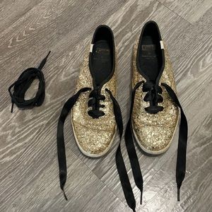 Kate Spade Gold Glitter Keds, Size 8